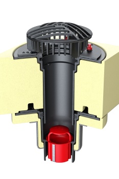Zweiteiliger Brandschutz-Ablauf ACO Passavant Spin mit Kugelrost für die Freispiegelentwässerung. Mit Kugelrost, Brandschutzeinsatz, Isolierkörper für Oberteil und Fit-in.