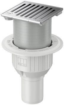 Bodenablauf AVO Passavant Pure: Hier der Ablaufkörper mit Halterand und Aufsatzstück zur konventionellen Abdichtung.