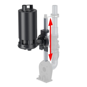 Zur einfachen Montage und Demontage verfügen die ACO Haustechnik Pumpensets über ein kombiniertes Unterwasser-Kupplungssystem mit Gleitrohren.