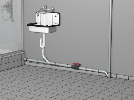 ACO Rückstauverschluss Triplex Typ 2 zum Einbau z.B. in die freiliegende Abwasserleitung der Souterrain-Dusche.
