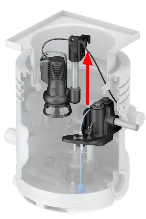 Zur einfachen Montage und Demontage verfügen die Pumpeinheiten über ein kombiniertes Kupplungssystem. Dadurch lassen sich die Pumpen sowohl in Mono- als auch in Duo-Ausführung schnell und werkzeuglos im Behälter montieren.