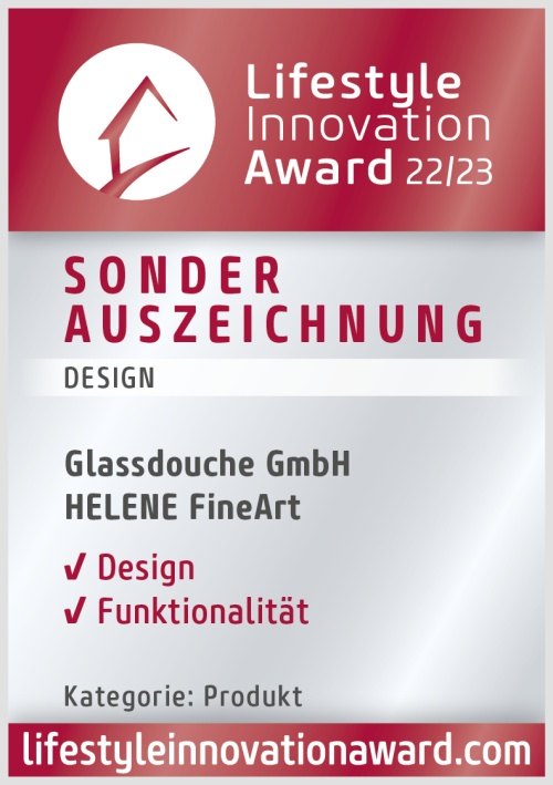 Die Duschrückwand-Serie HELENE von glassdouche wurde beim Lifestyle Innovation Award 2022/23 für Design und Funktionalität ausgezeichnet.